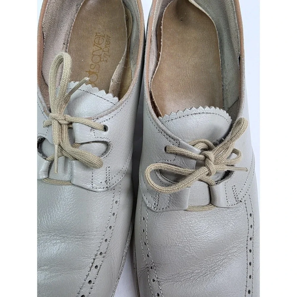 Womens Taupe Leather Oxford Pumps Footsaver‎ Shoes Lace Up Heels 8.5, 1960s READ